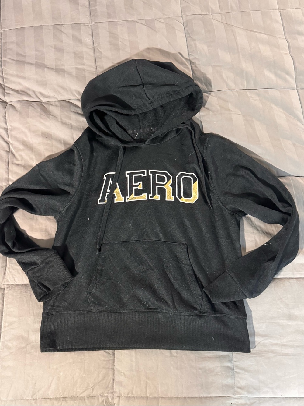 Aeropostale Black Hoodie with Gold Accent Logo